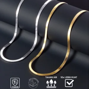 Kalung Titanium Bahan Anti Karat Model Plat Pipih Emas & Perak